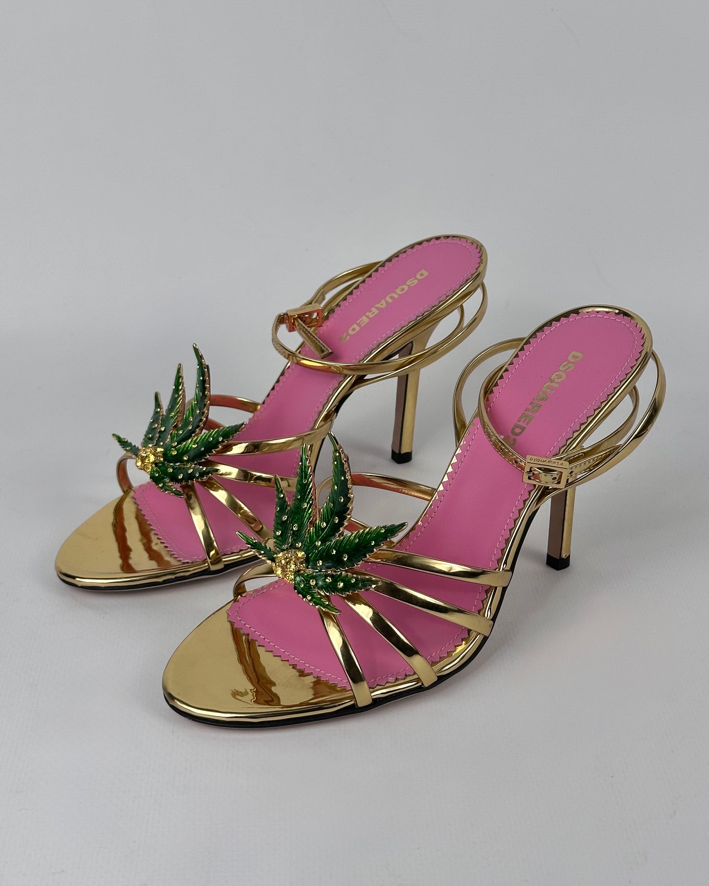 Dsquared2 Marija Leaf Gold Strap Sandals SS05 reissue for SS24 — 37, 38, 39