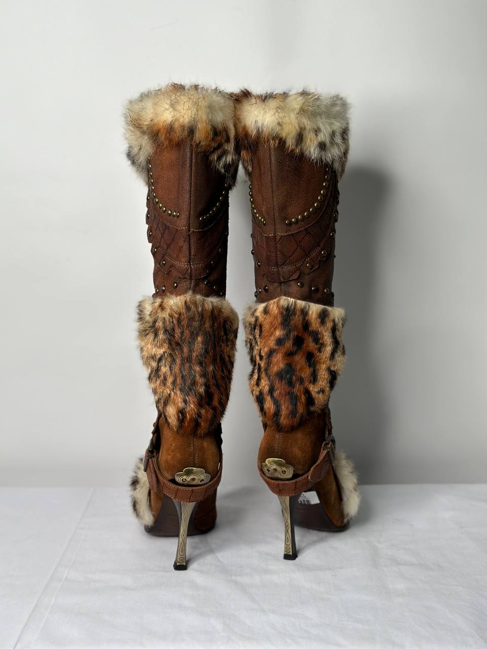 El Dantes Couture Vintage Fur Heel Boots — 37