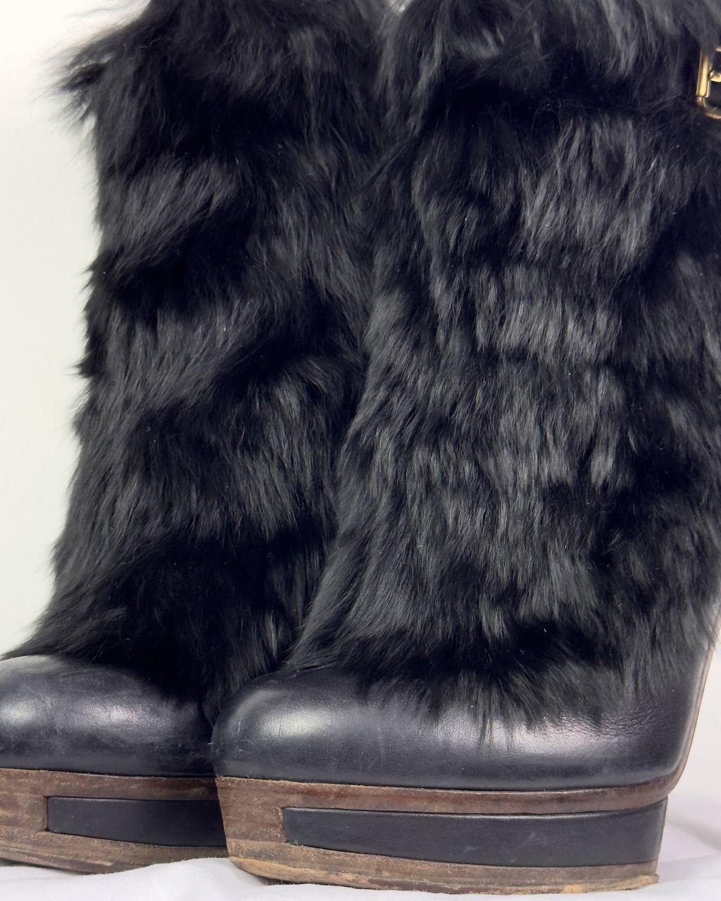 Gucci Vintage Leather Fur Platform Boots 38/38.5