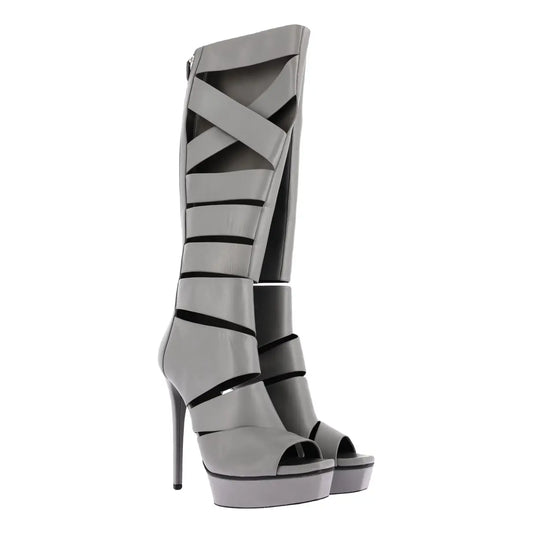 Gucci Helena Runway Leather Gladiator Boots 37/37.5
