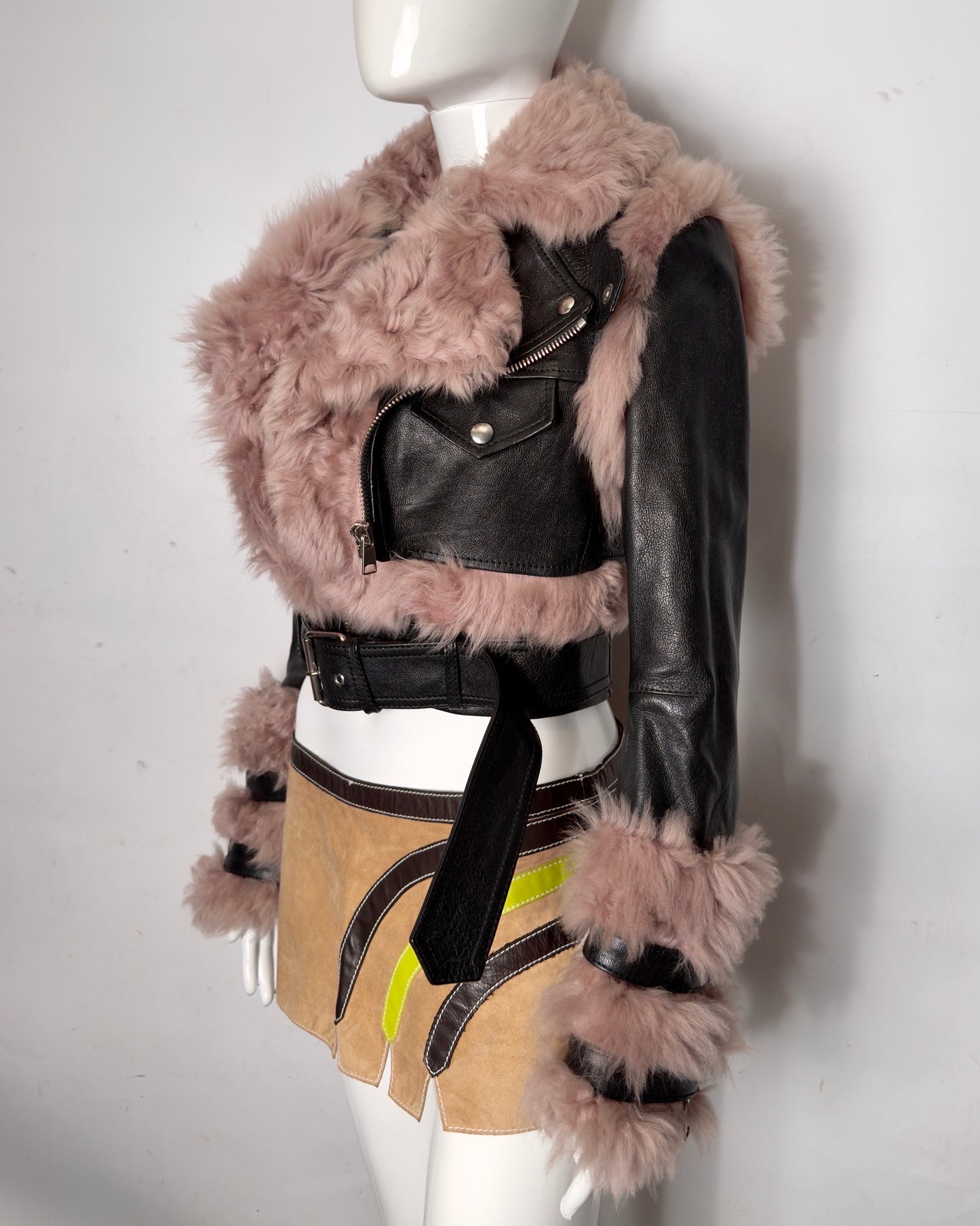 Alexander McQueen F/W 17-18  Fur Leather Runway Moto Jacket XXS-S