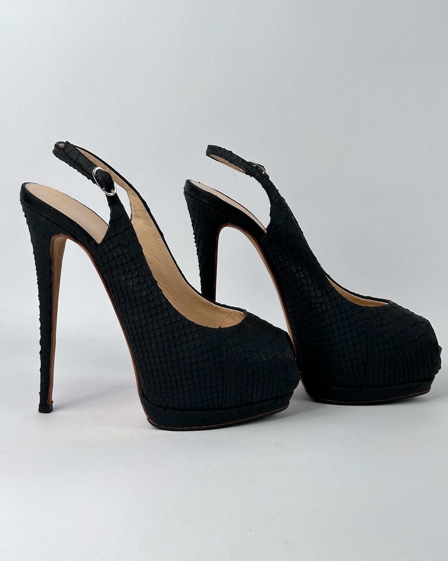 Giuseppe Zanotti Black Python Platform Heels — 39