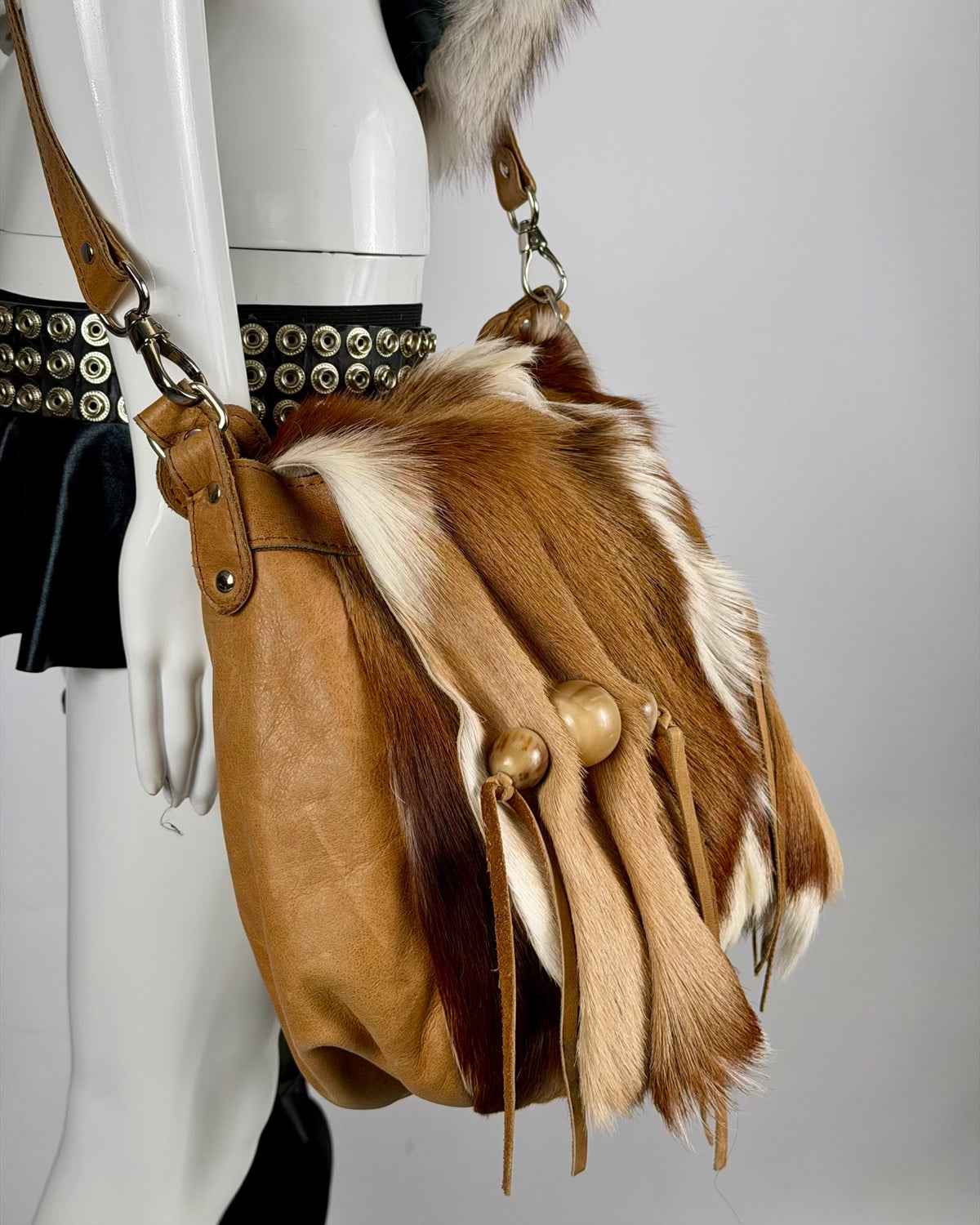 Vintage Cowhide Mohawk Fur Leather Bag