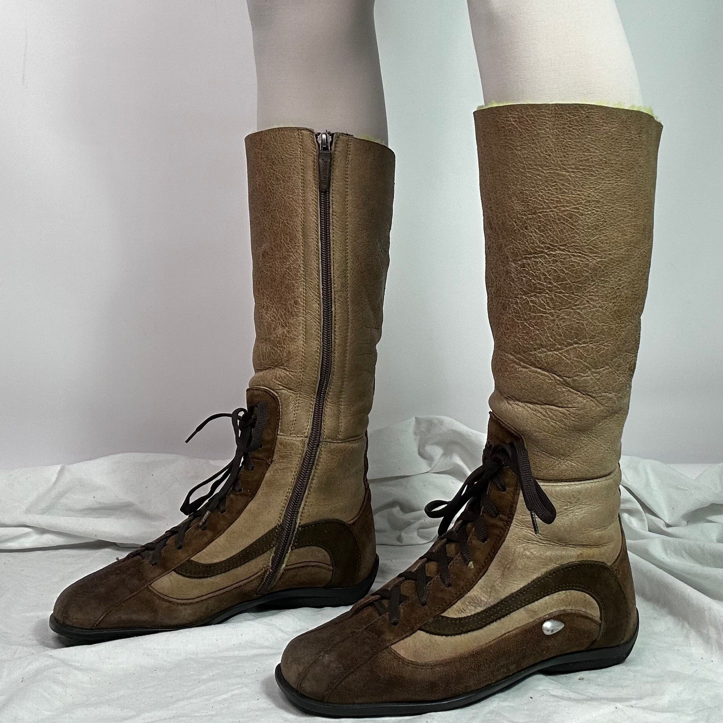 Vintage Suede Lace Up Moto Boots 37.5