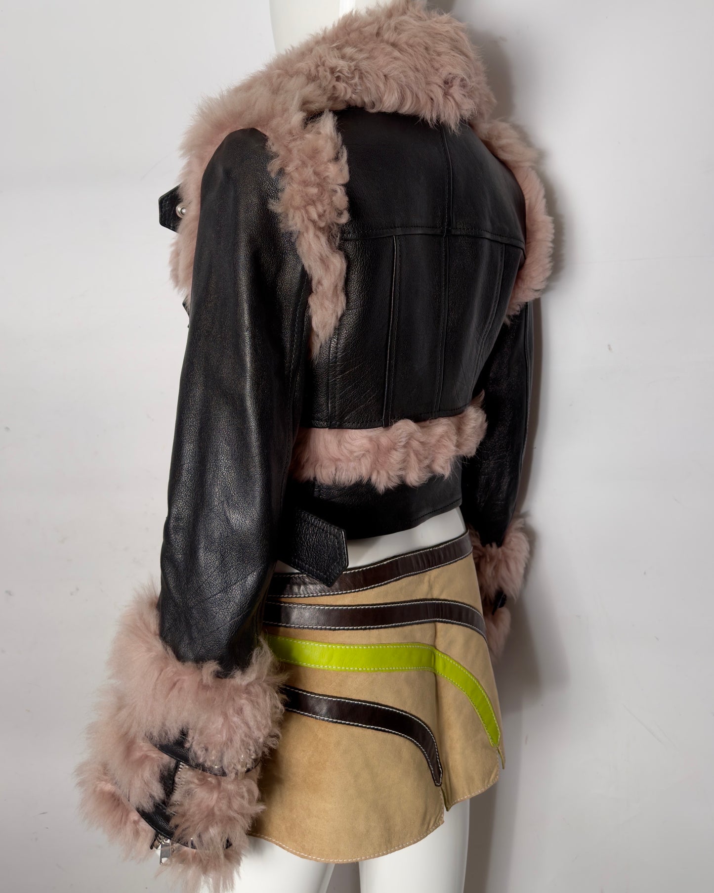 Alexander McQueen F/W 17-18  Fur Leather Runway Moto Jacket XXS-S