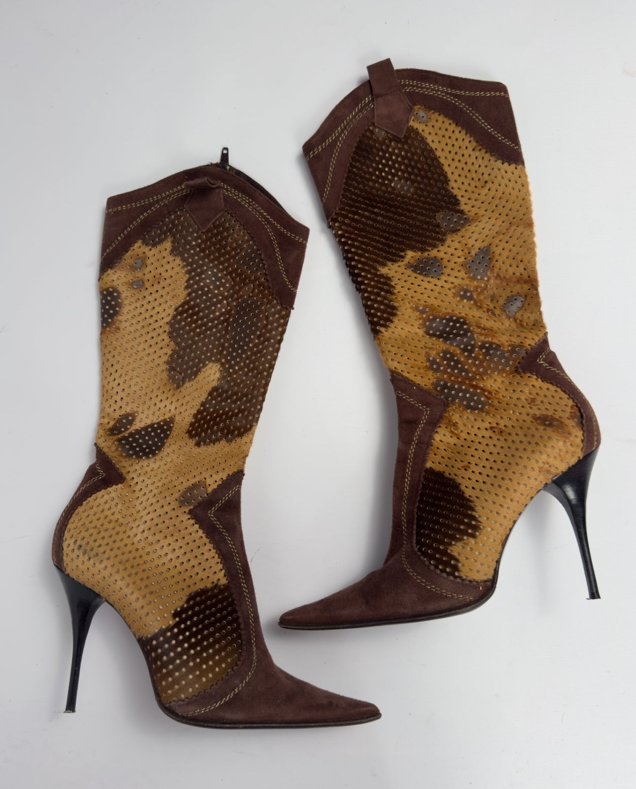 Vintage Italian Pony Fur Cowboy Heel Boots — 38