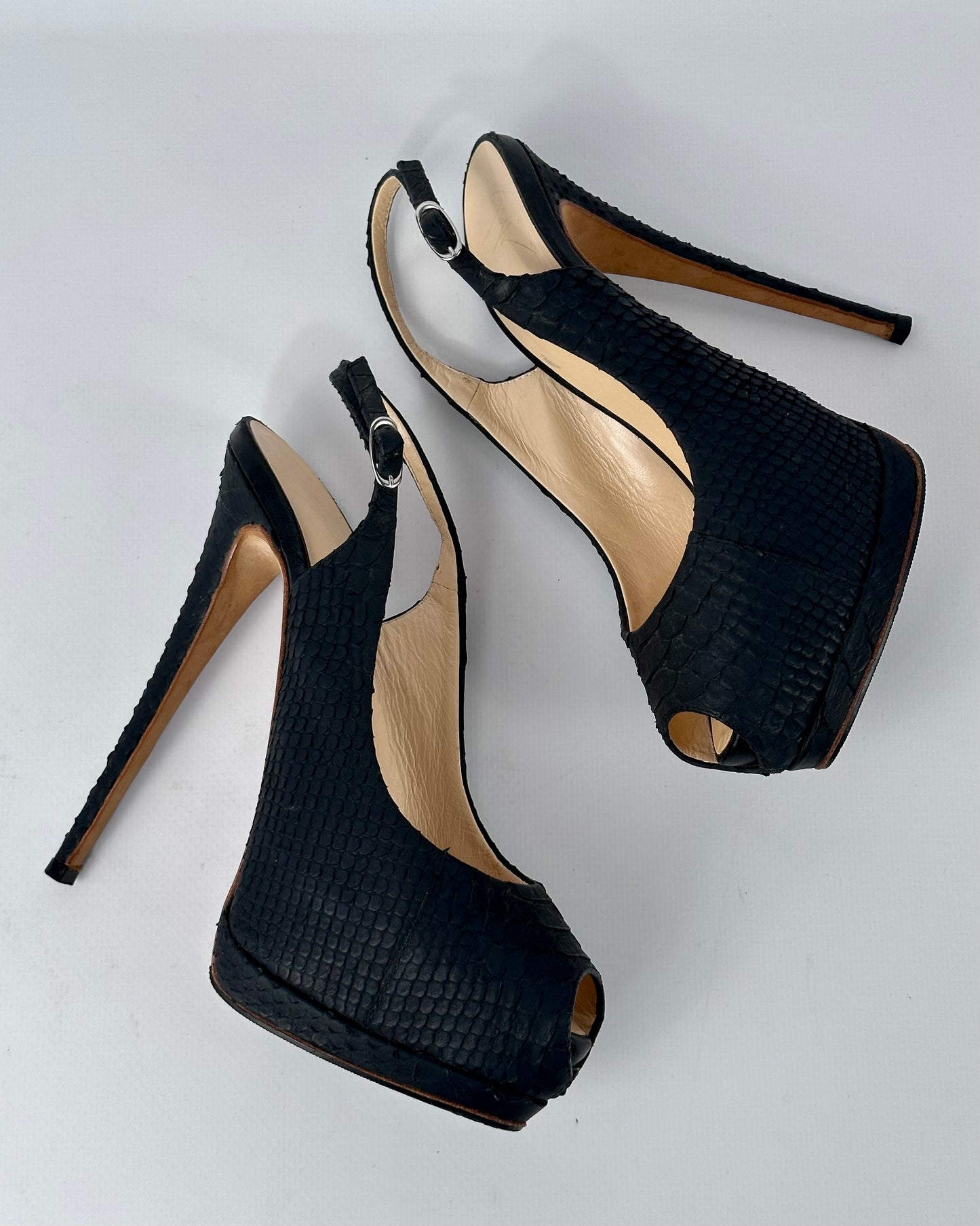 Giuseppe Zanotti Black Python Platform Heels — 39
