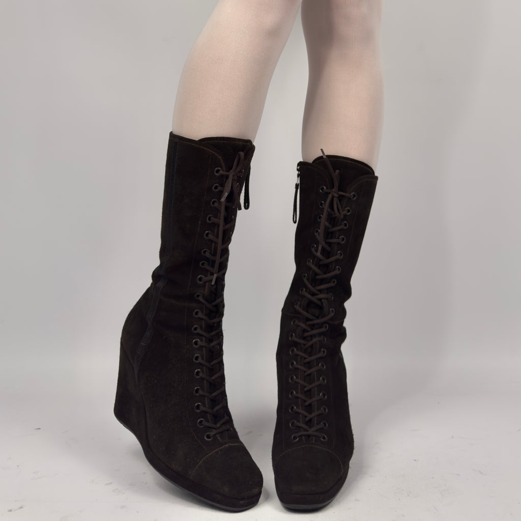 Prada Suede Wedge Boots — 37/37.5
