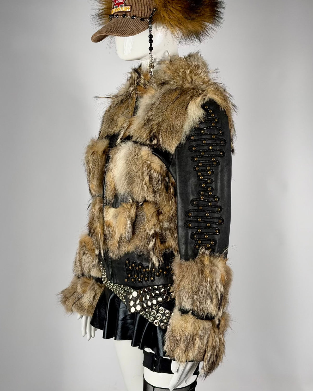 Vintage Fur Leather Studded Jacket — XS/S