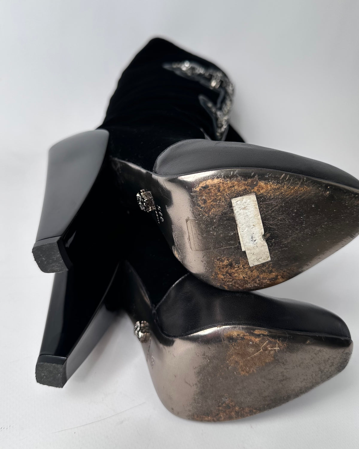 Versace F/W 2012 Velvet Leather Cross Boots — 38.5