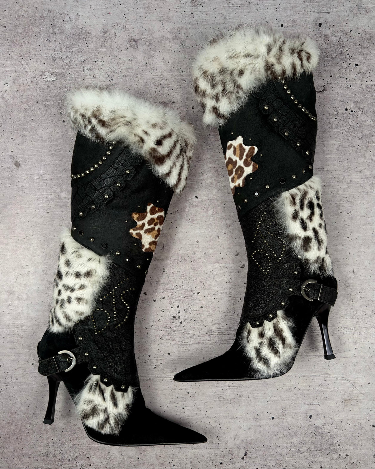 El Dantes Couture Vintage Leather Fur Boots — 37