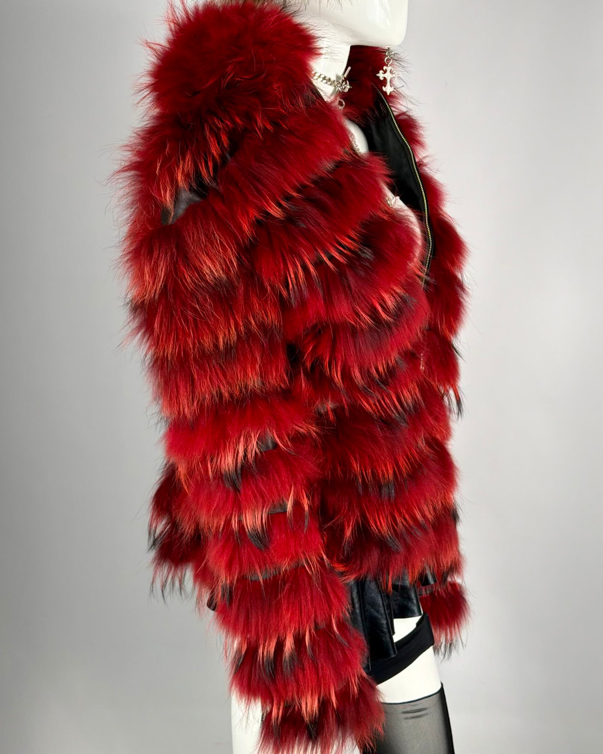 Vintage Fur Red Leather Jacket — M/L