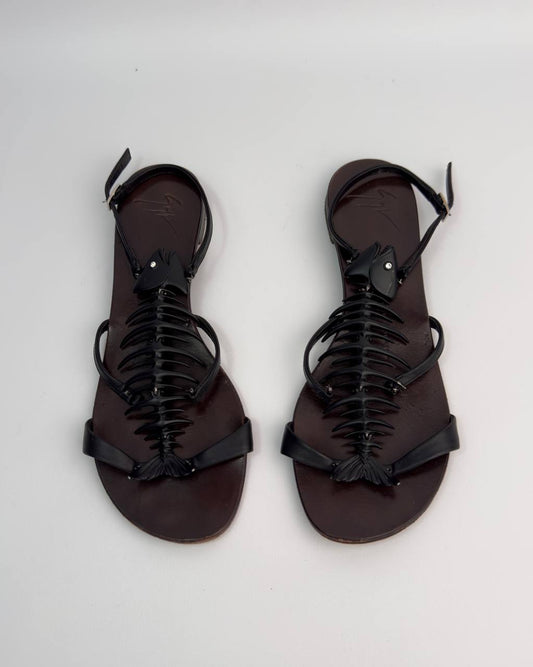Giuseppe Zanotti Fishbone Flat Sandals — 39/39.5