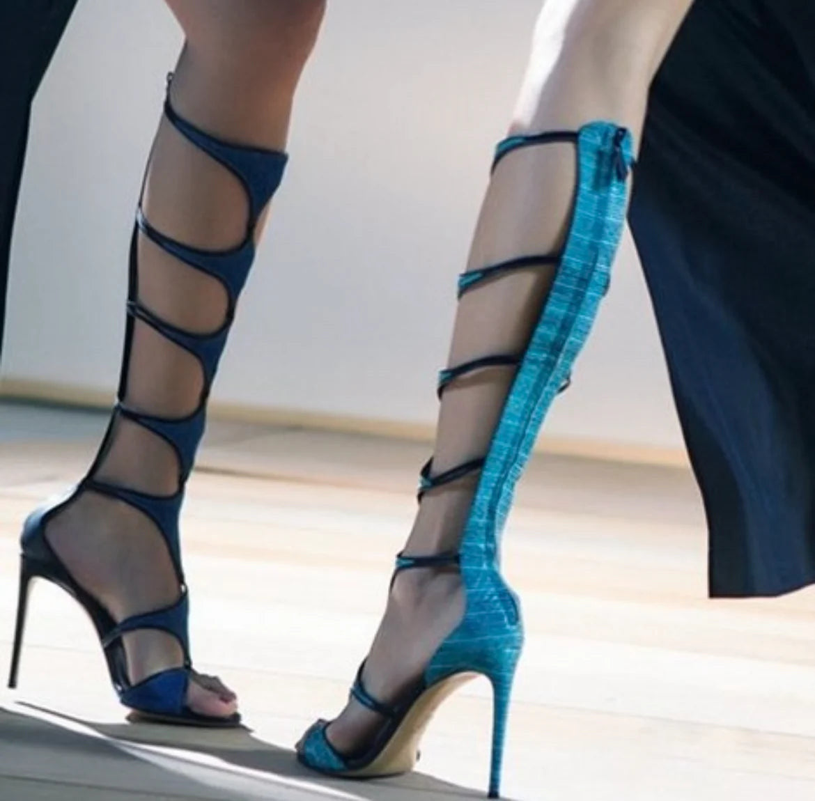 Casadei S/S 2015 Gladiator Python Leather Heel Boots — US7.5