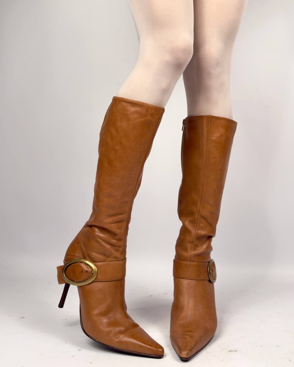 Vintage Buckle Leather Boots — 39.5