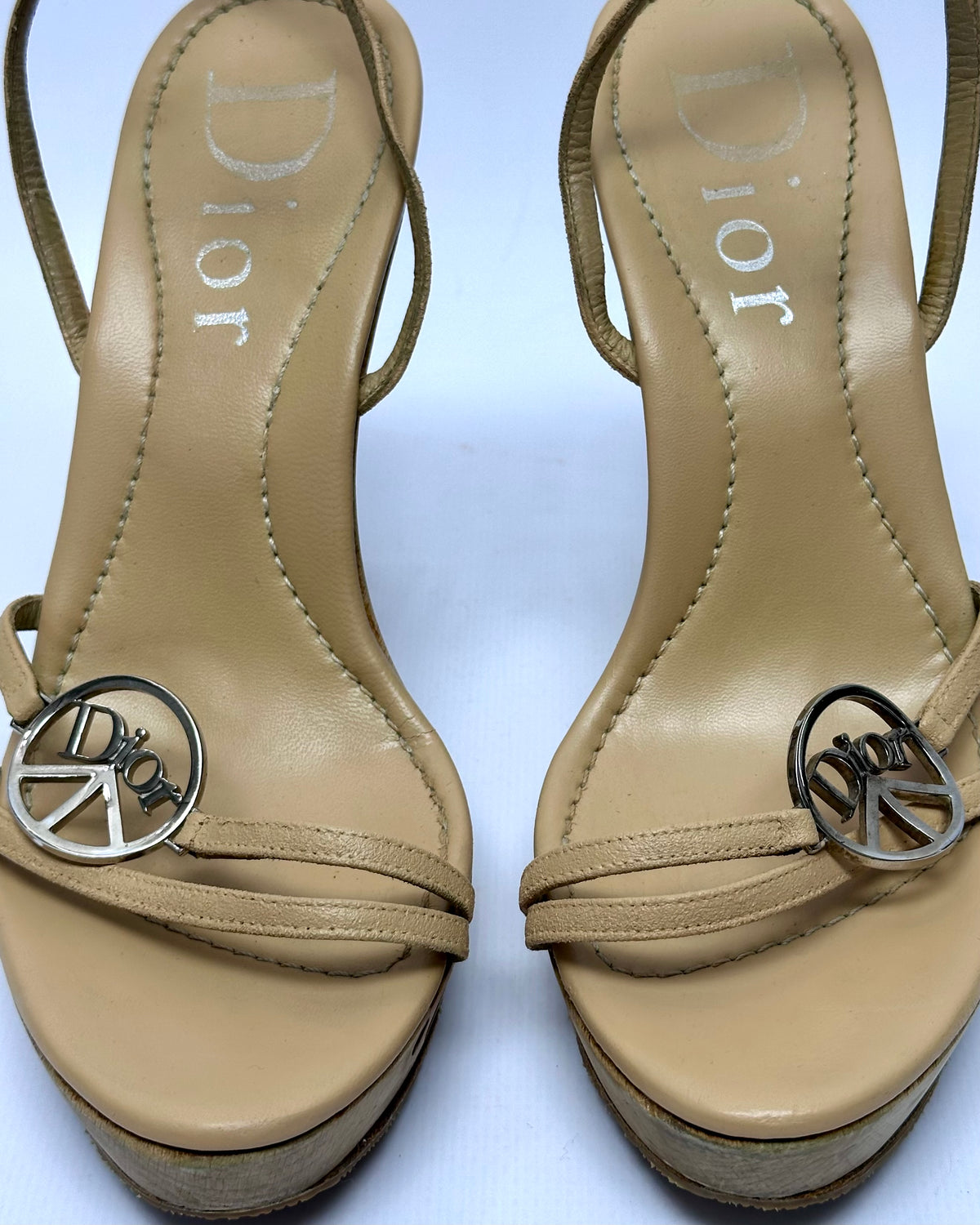 Dior Galliano Vintage Peace Wooden Wedge Heels — 39
