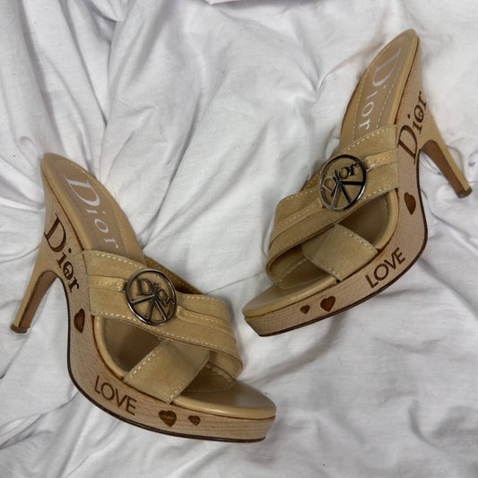 Dior Vintage Peace Wooden Wedge Heels — 37