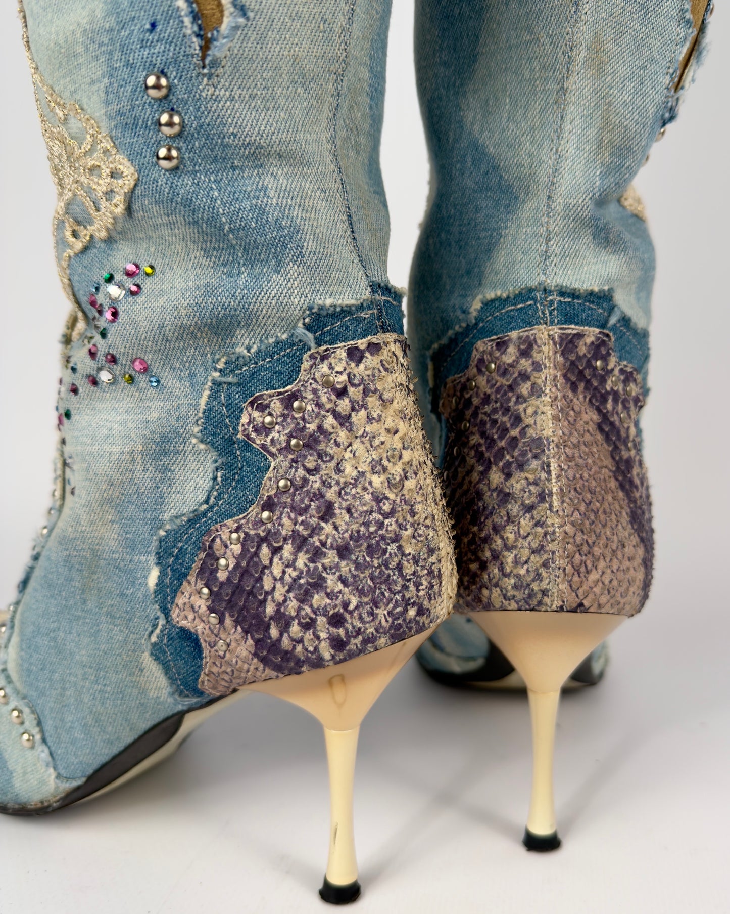 El Dante’s Couture Vintage Denim Boots — 38/39