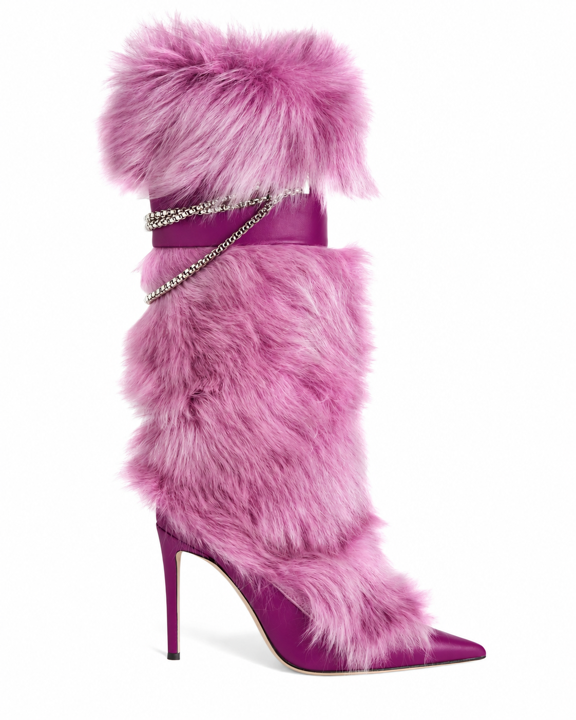 Giuseppe Zanotti Amaia Chain Faux Fur Leather Boots — 35