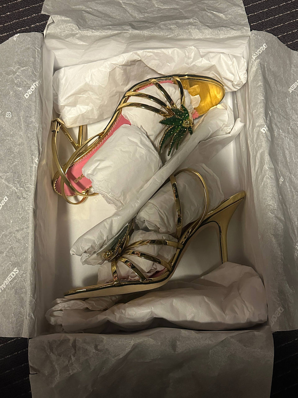 Dsquared2 Marija Leaf Gold Strap Sandals SS05 reissue for SS24 — 37