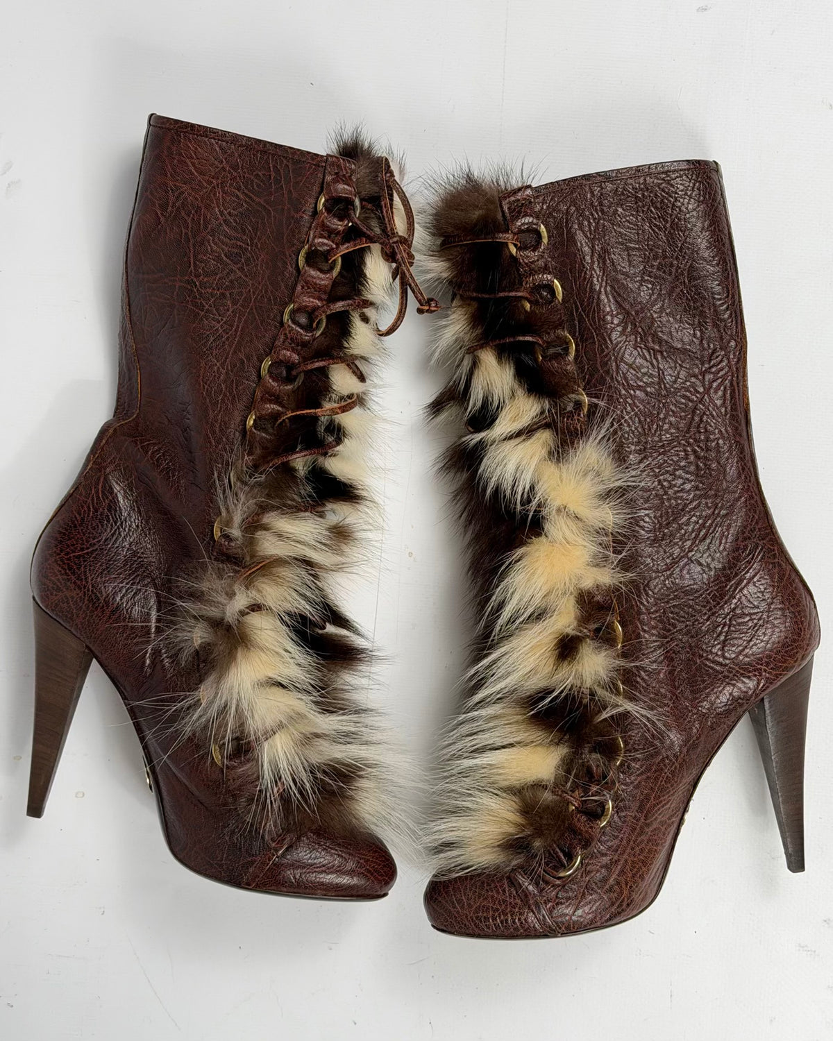 Roberto Cavalli Vintage Leather Fur Boots — 39