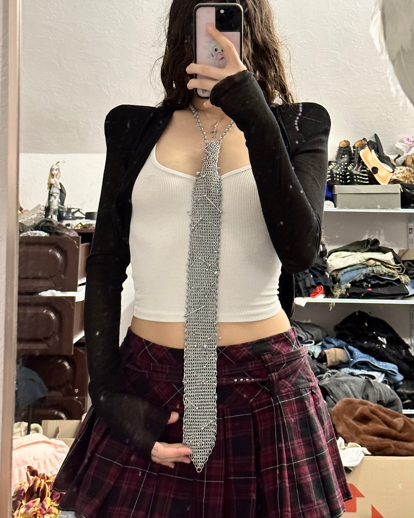 Pierced Chain Mail Tie Handmade