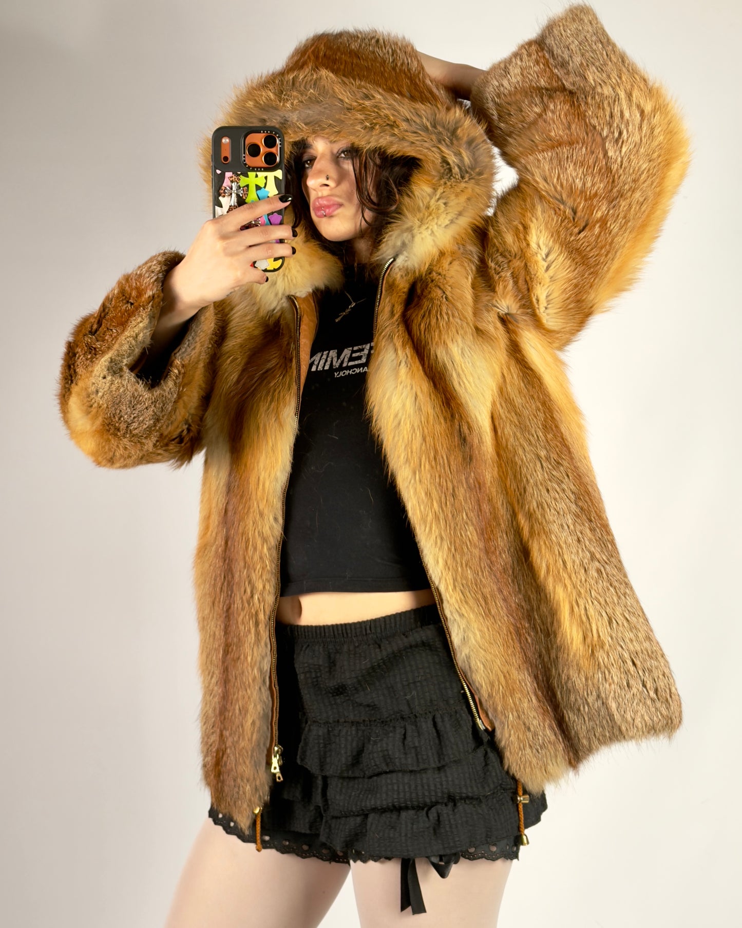 Vintage Fox Hooded Fur Jacket  — XS/M