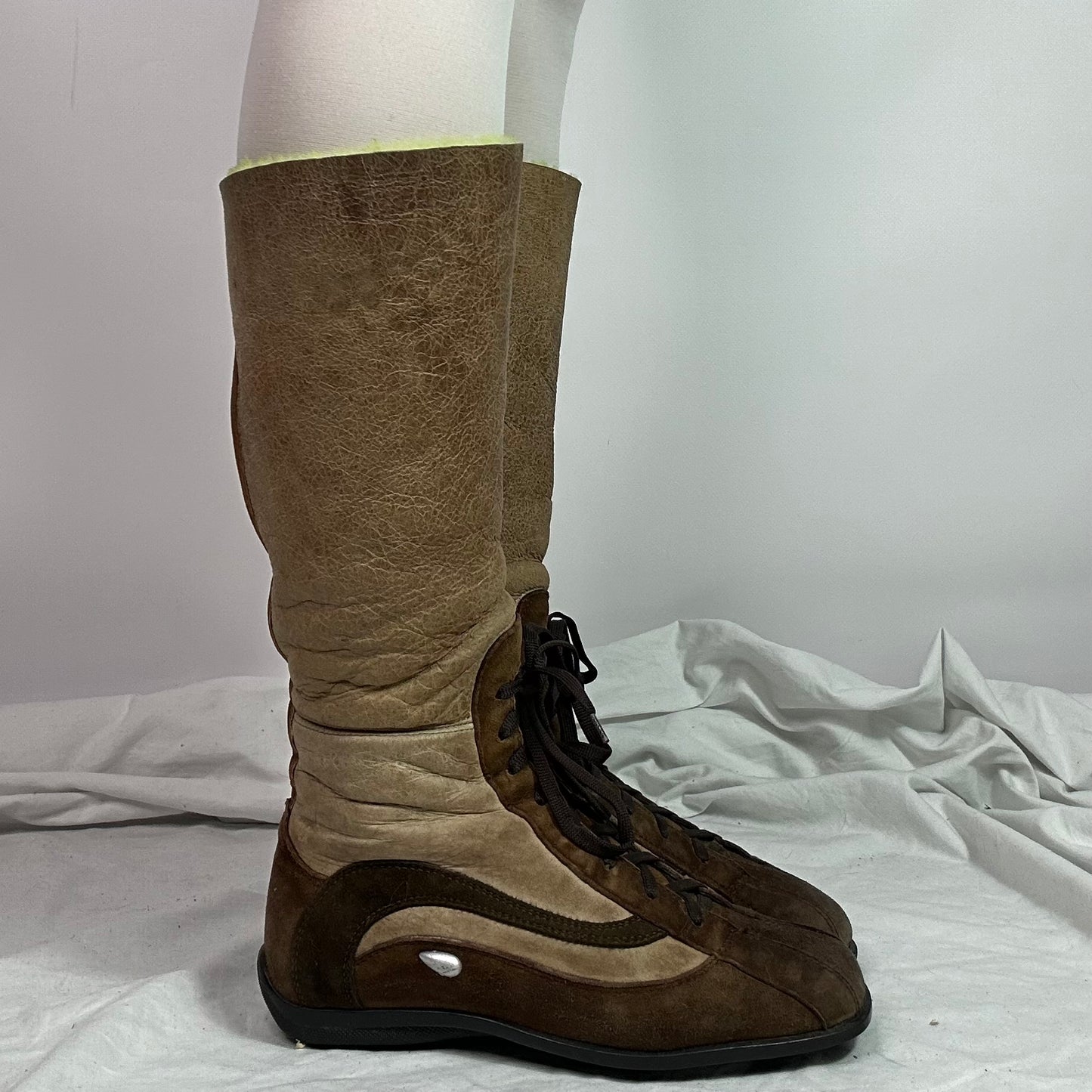 Vintage Suede Lace Up Moto Boots 37.5