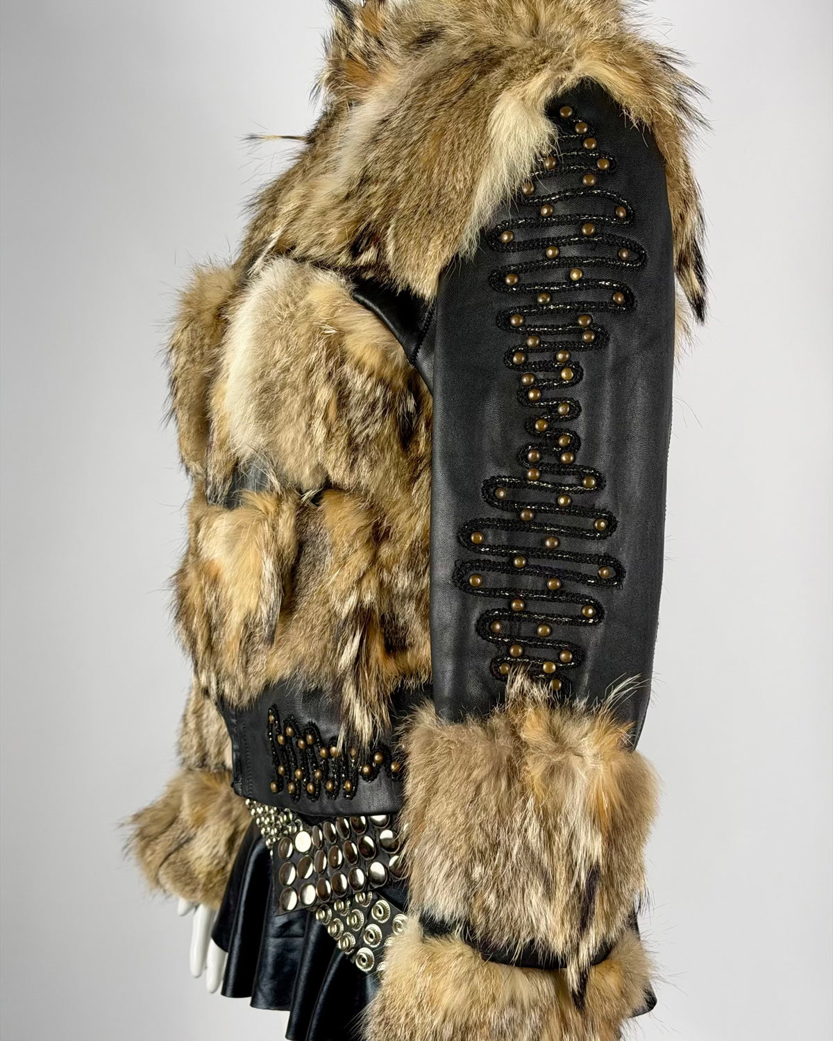 Vintage Fur Leather Studded Jacket — XS/S