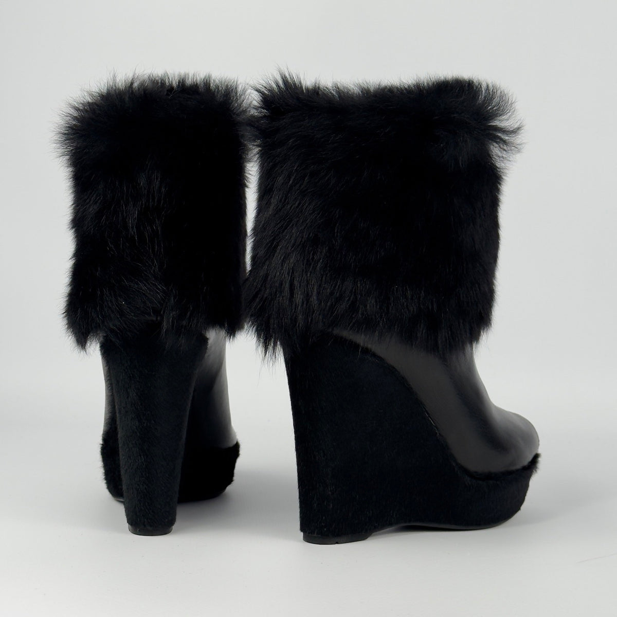 Prada Vintage Fur Wedge Peep Toe Booties — 36.5