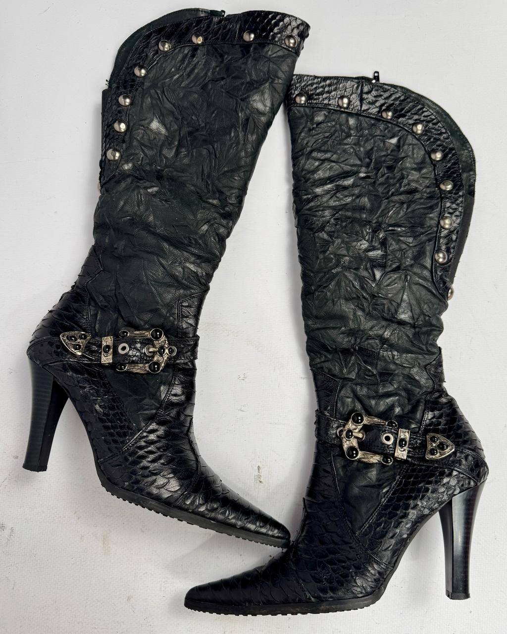 Vintage Leather Python Buckle Boots — 38
