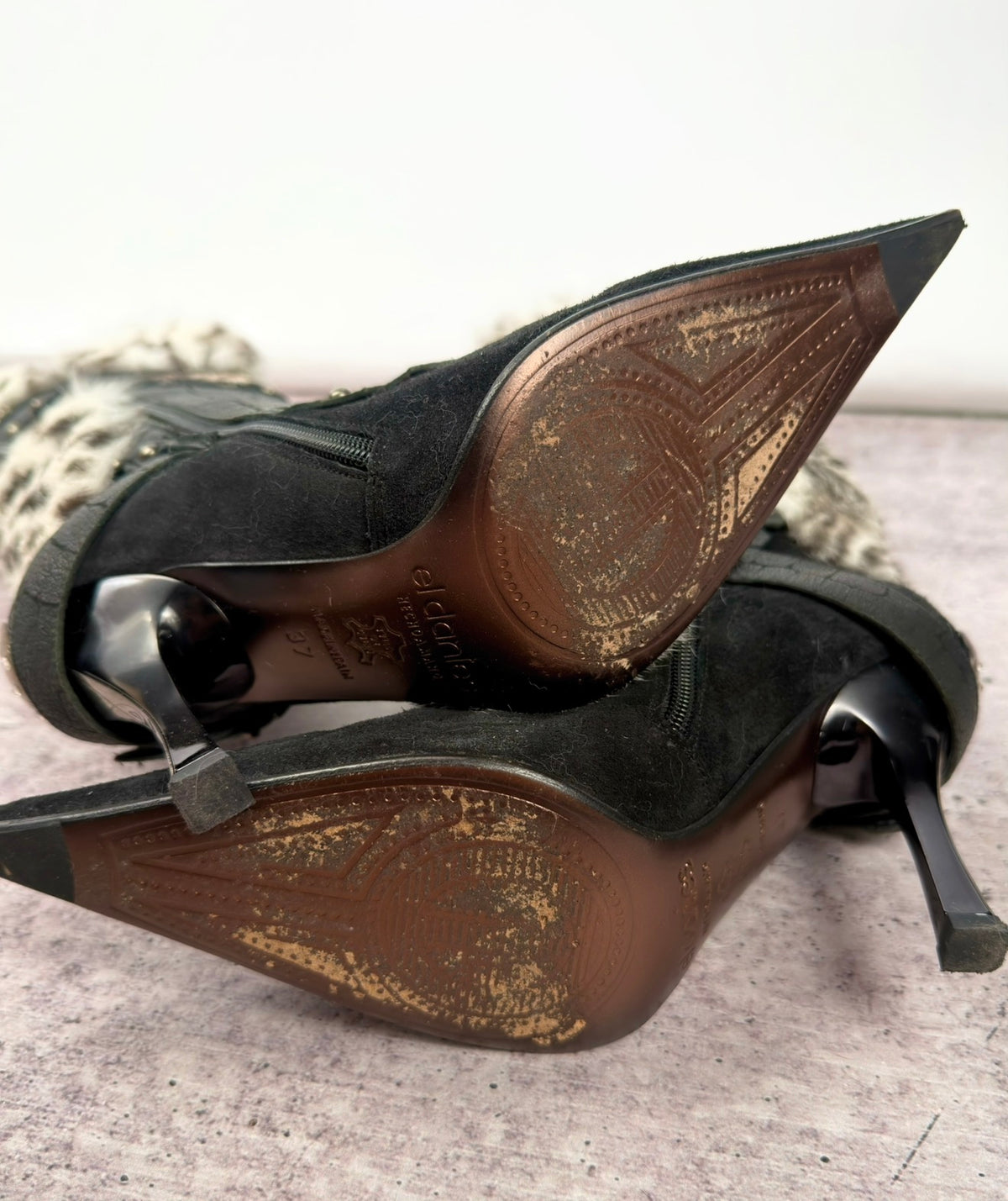 El Dantes Couture Vintage Leather Fur Boots — 37
