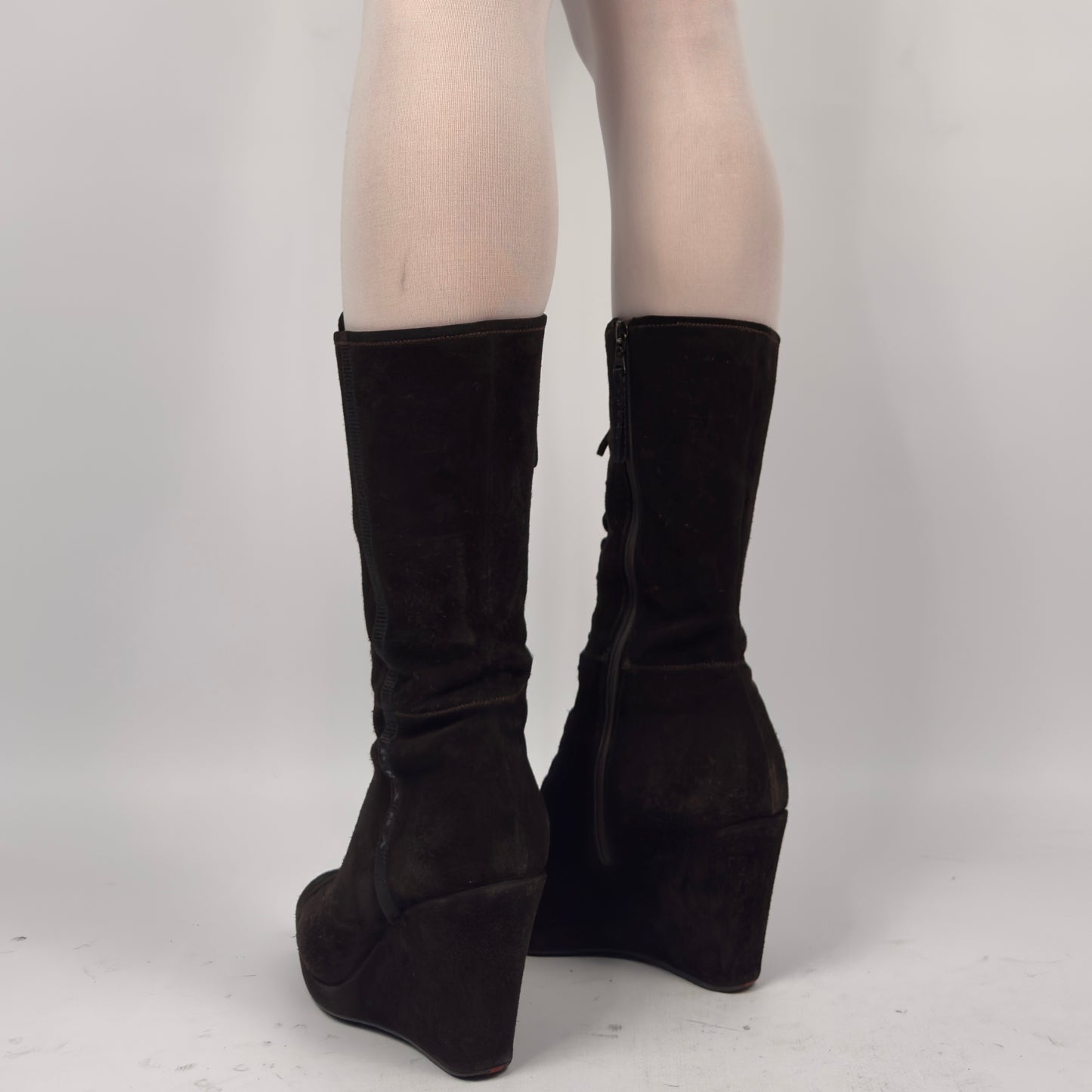 Prada Vintage Suede Wedge Boots — 37/37.5