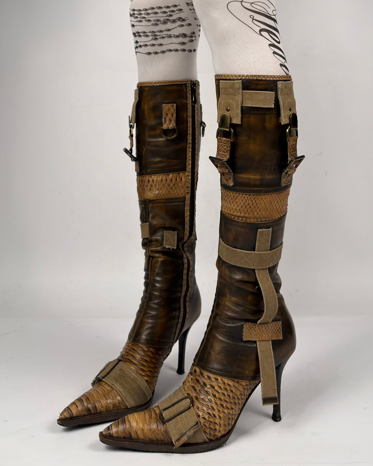 Gianmarco Lorenzi Vintage Cargo Combat Leather Boots — 37