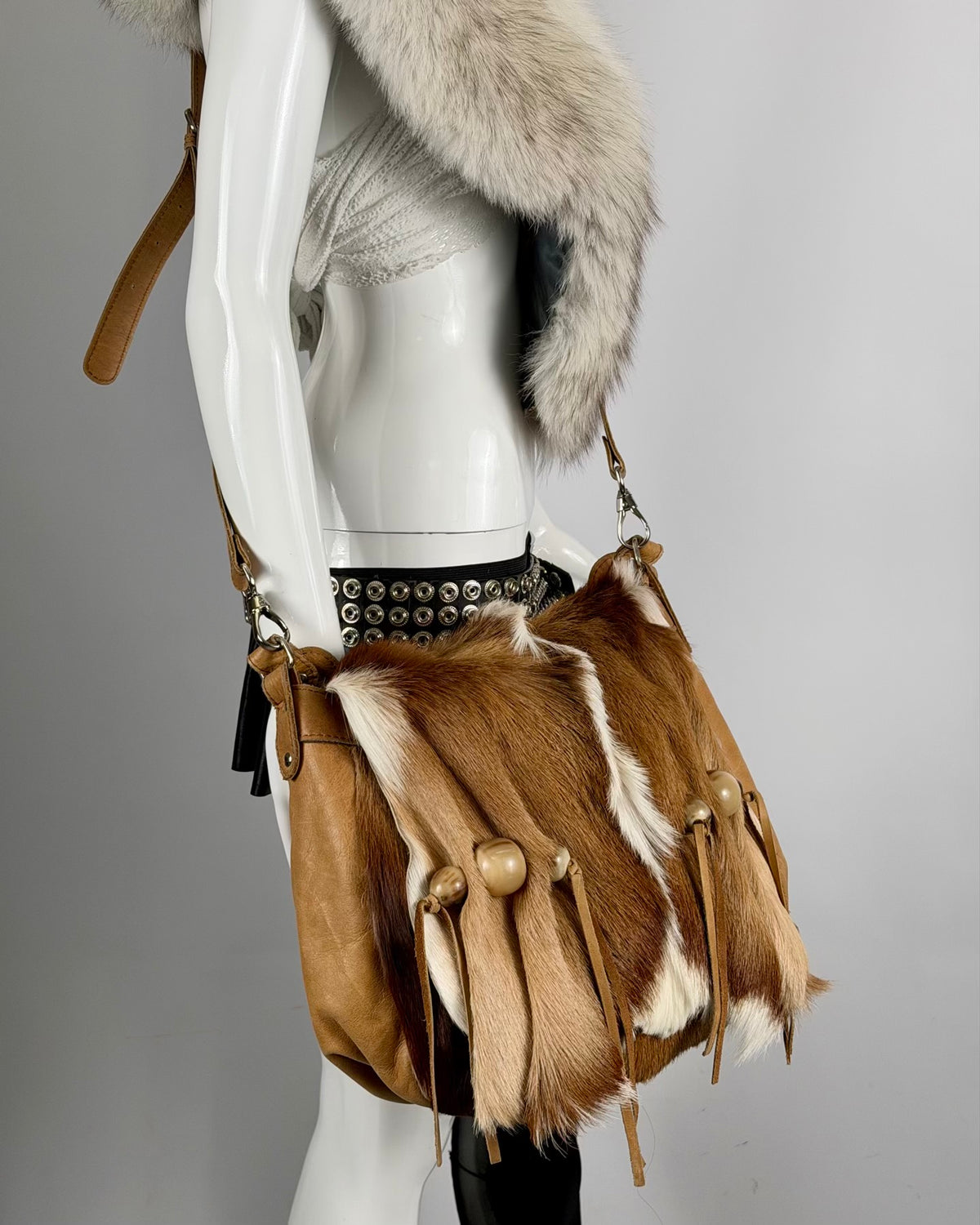 Vintage Cowhide Mohawk Fur Leather Bag