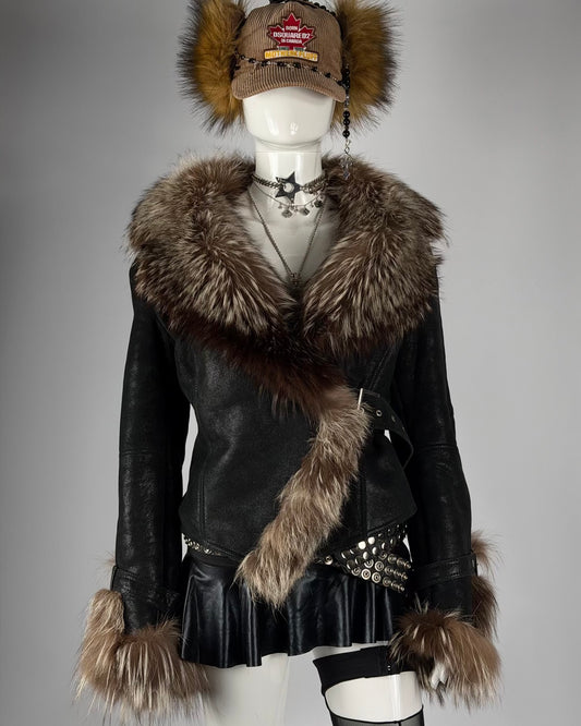 Vintage Fur Leather Jacket — M