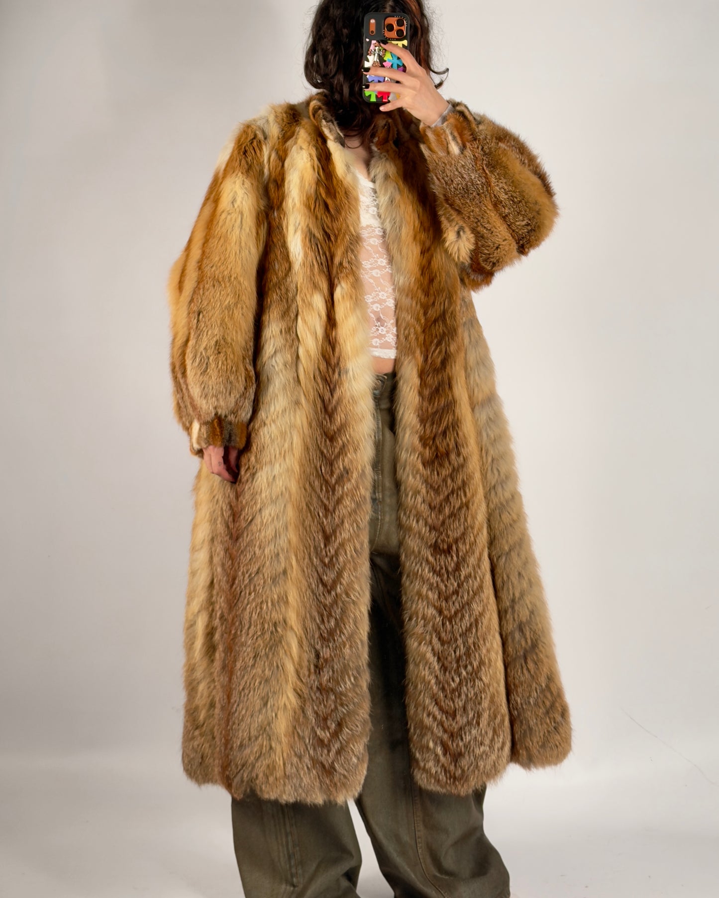 Vintage Long Fox Fur Fluffy Coat — M/L