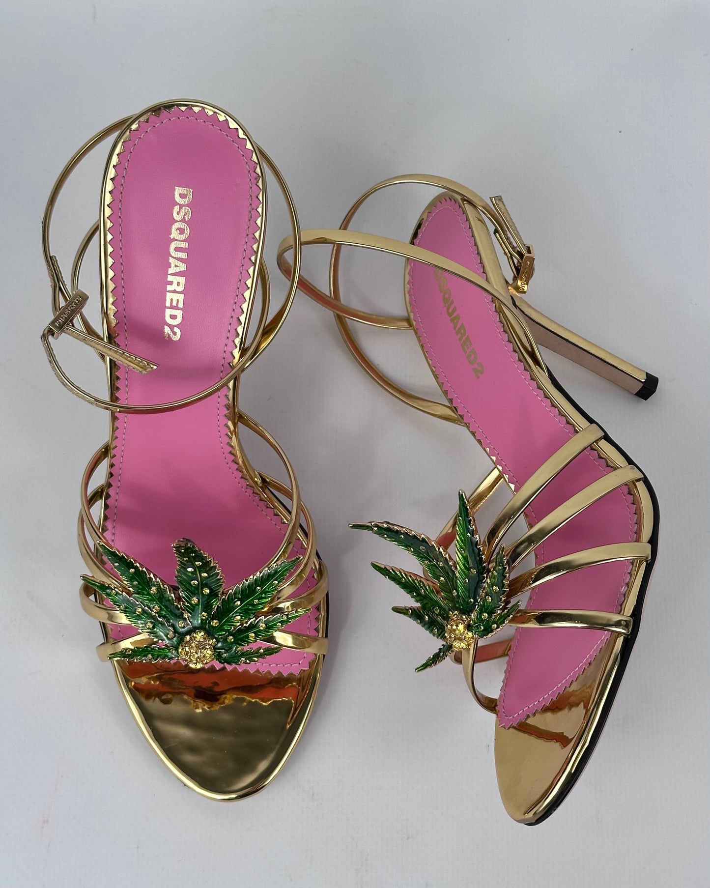 Dsquared2 Marija Leaf Gold Strap Sandals SS05 reissue for SS24 — 37, 38, 39