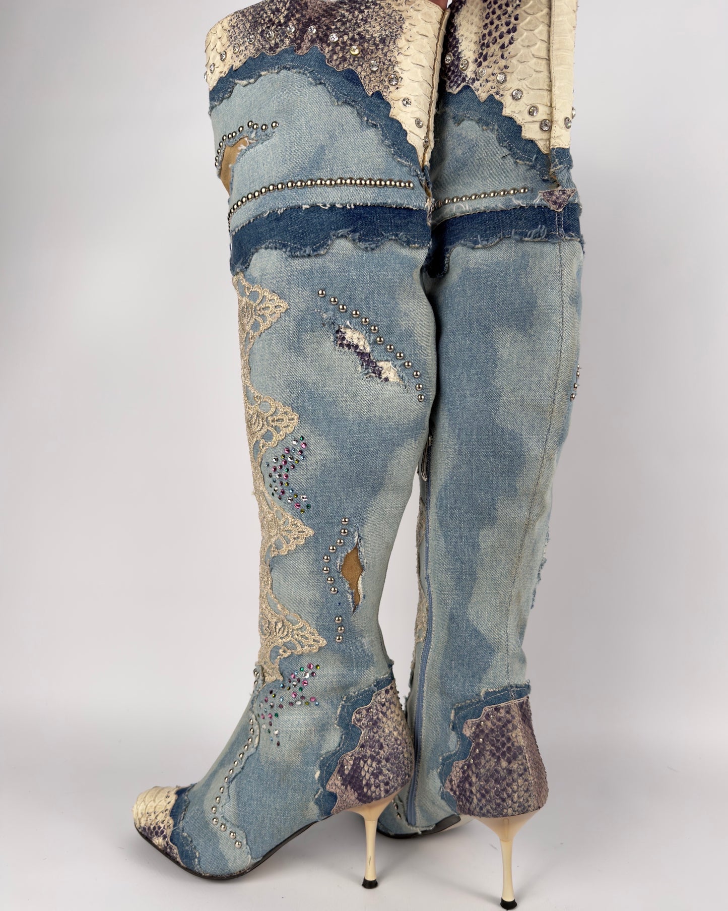 El Dante’s Couture Vintage Denim Boots — 38/39