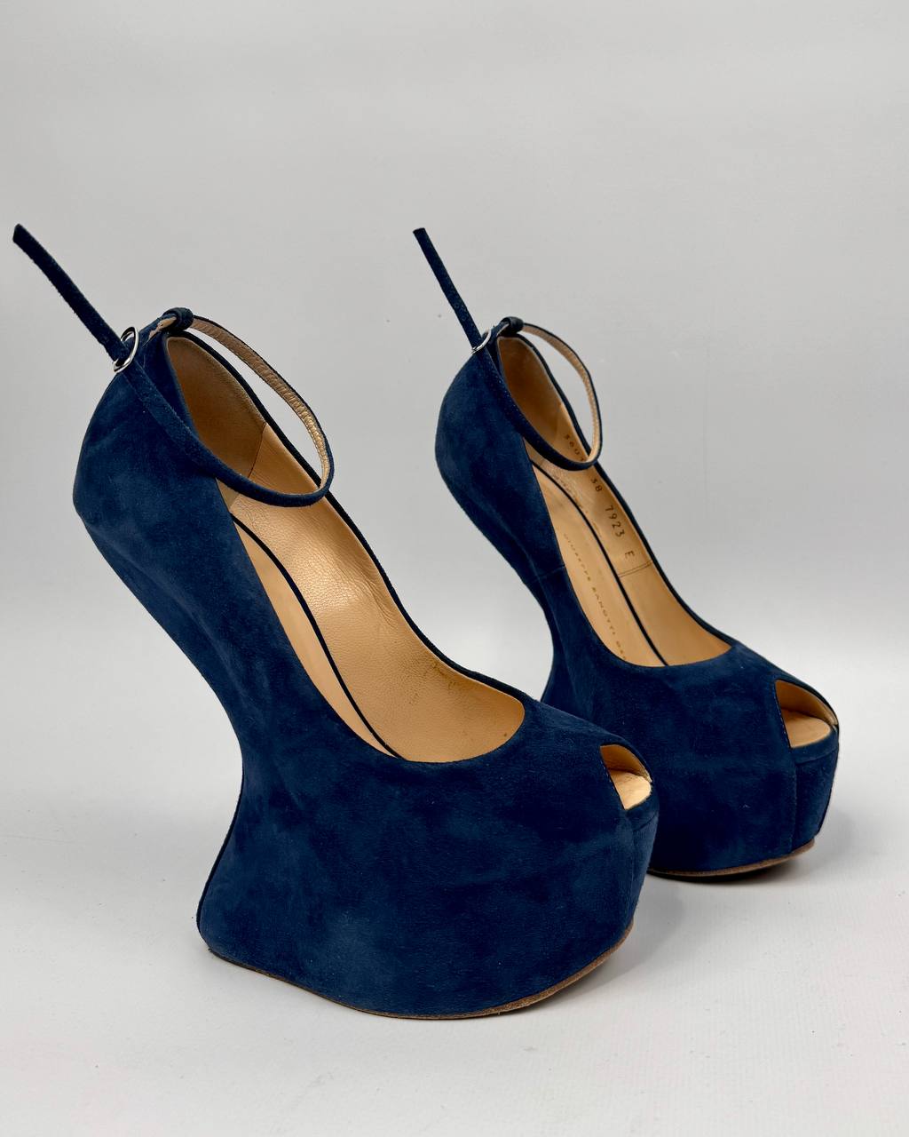 Giuseppe Zanotti Blue Suede Wedge Heels — 38