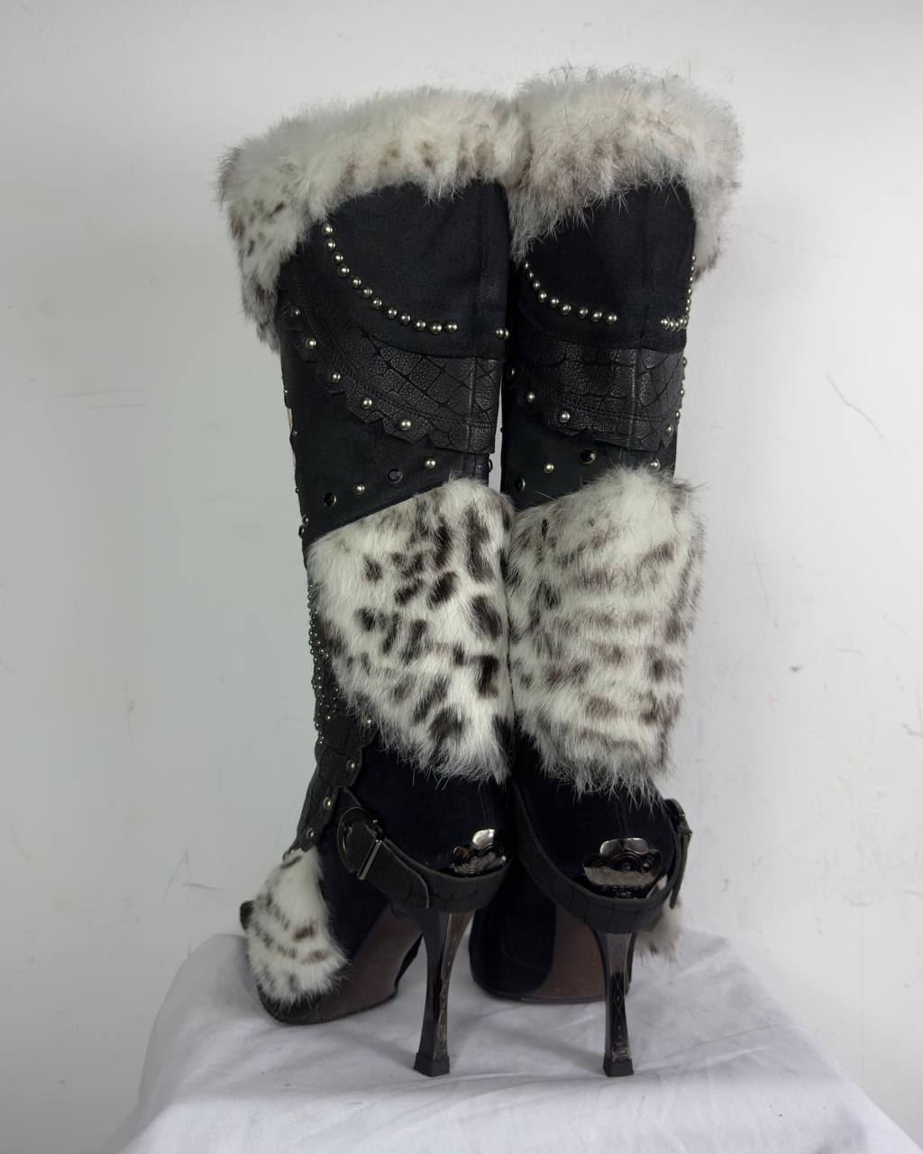 El Dantes Couture Leather Fur Vintage Boots 37