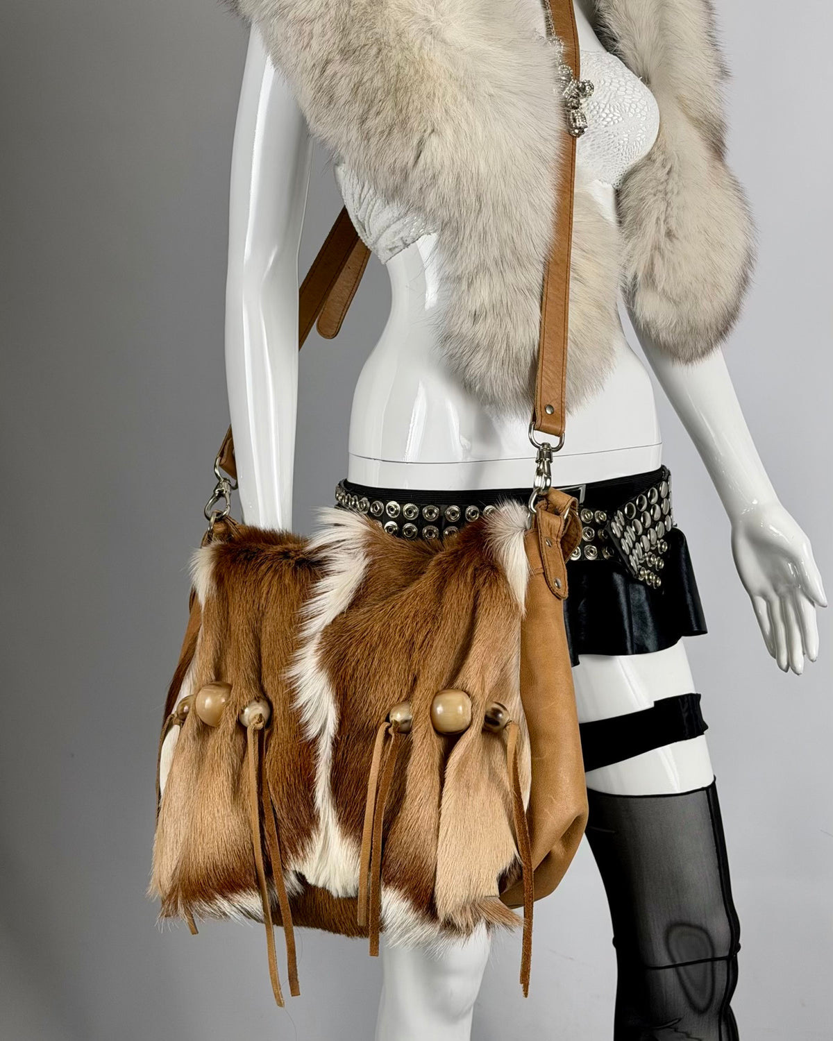 Vintage Cowhide Mohawk Fur Leather Bag