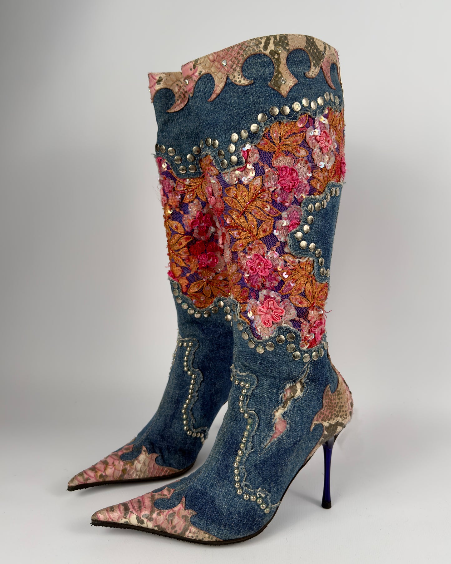 El Dante’s Couture Vintage Denim Boots — 36