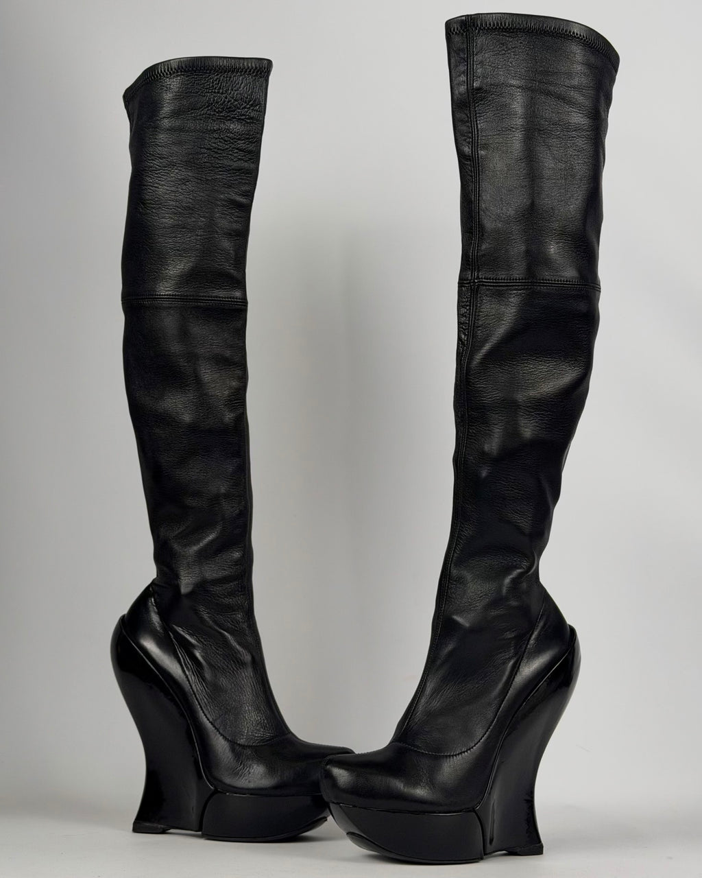 Celine FW 2008 Over the Knee Leather Wedge Boots — 36