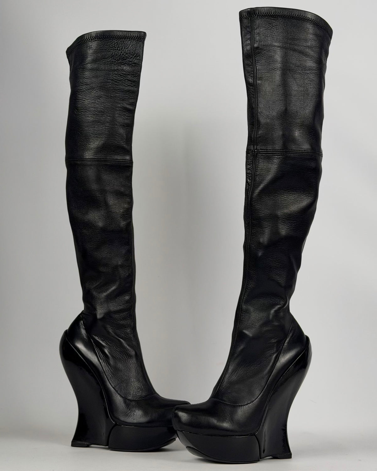 Celine FW 2008 Over the Knee Leather Wedge Boots — 36