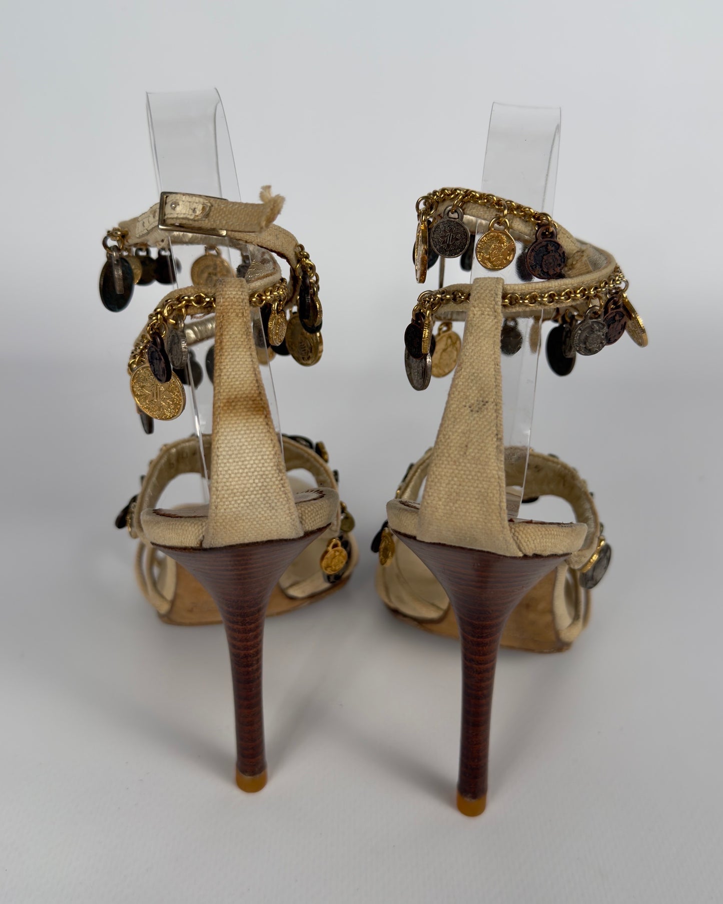 Roberto Cavalli Vintage 2000s Metallic Coins Heels — 39