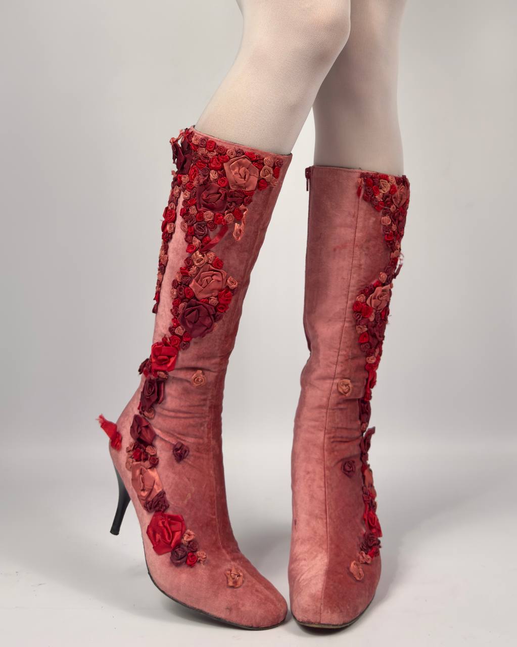 Vintage Velvet Flower Boots — 37