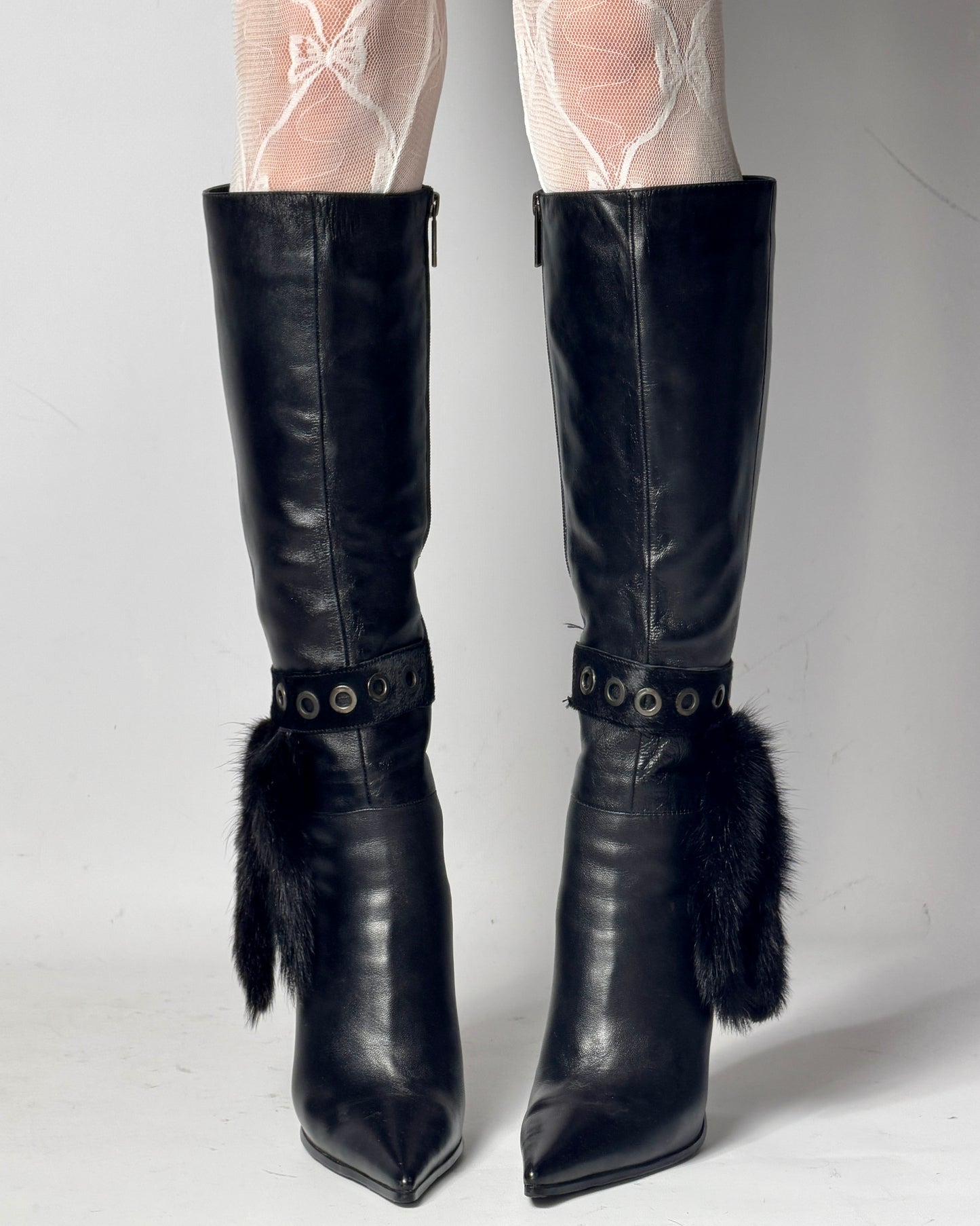 Vintage Italian Leather Fur Boots —38/38.5