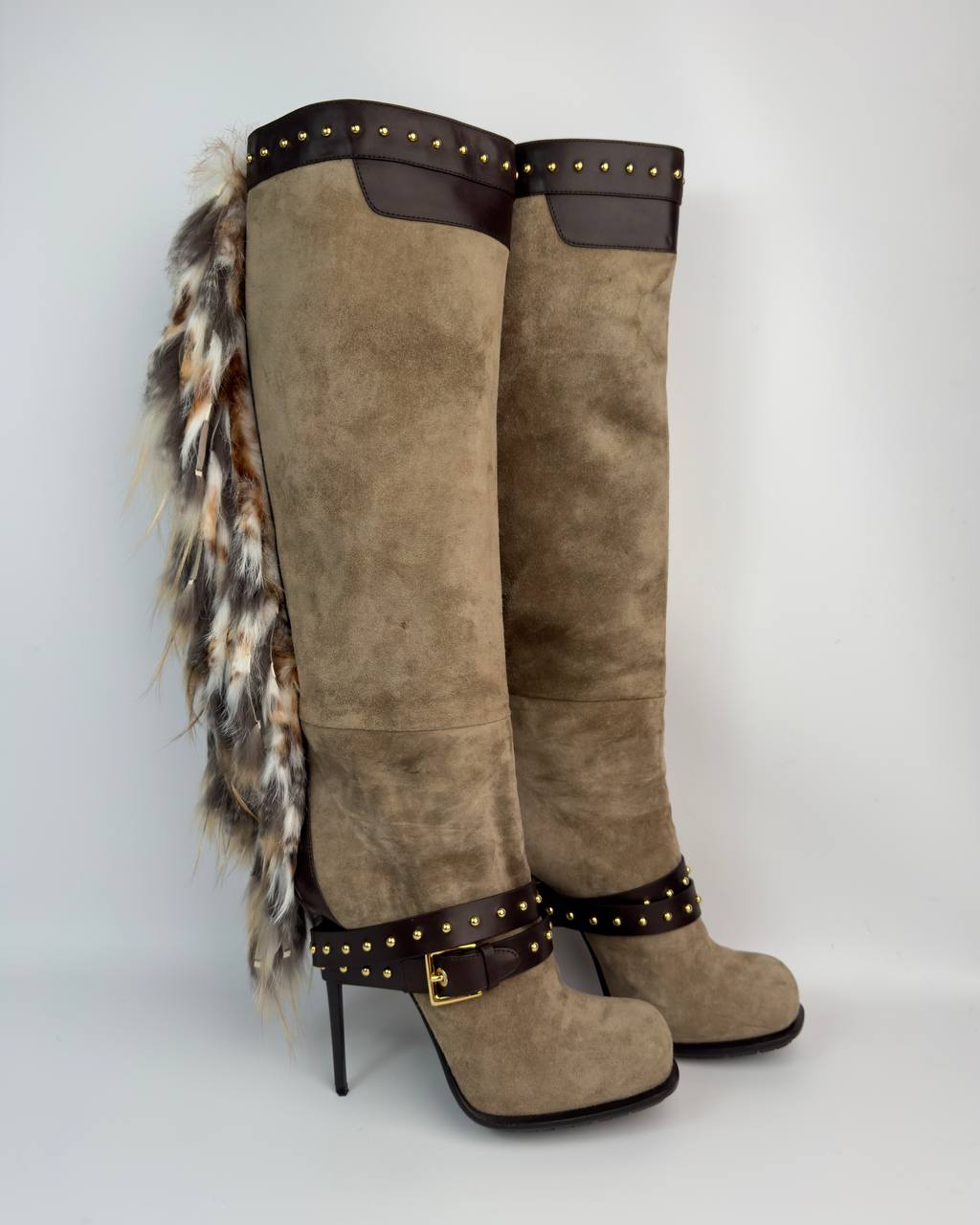 Gianmarco Lorenzi Vintage Fur Suede Heel Boots