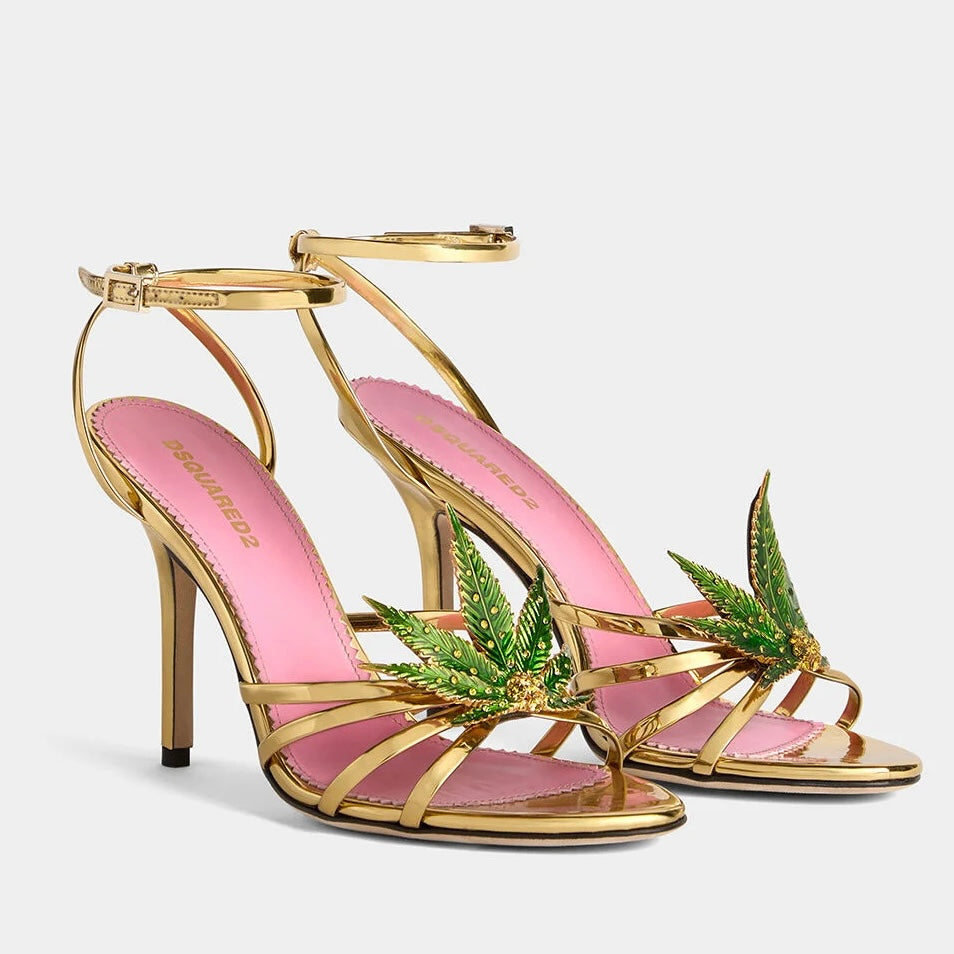 Dsquared2 Marija Leaf Gold Strap Sandals SS05 reissue for SS24